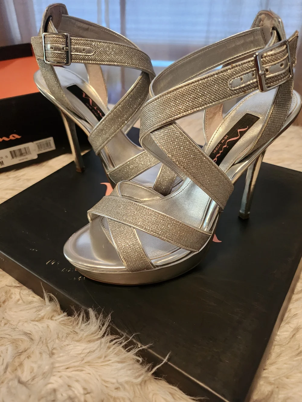 Nina Silver Metallic Platform Strappy Sandals